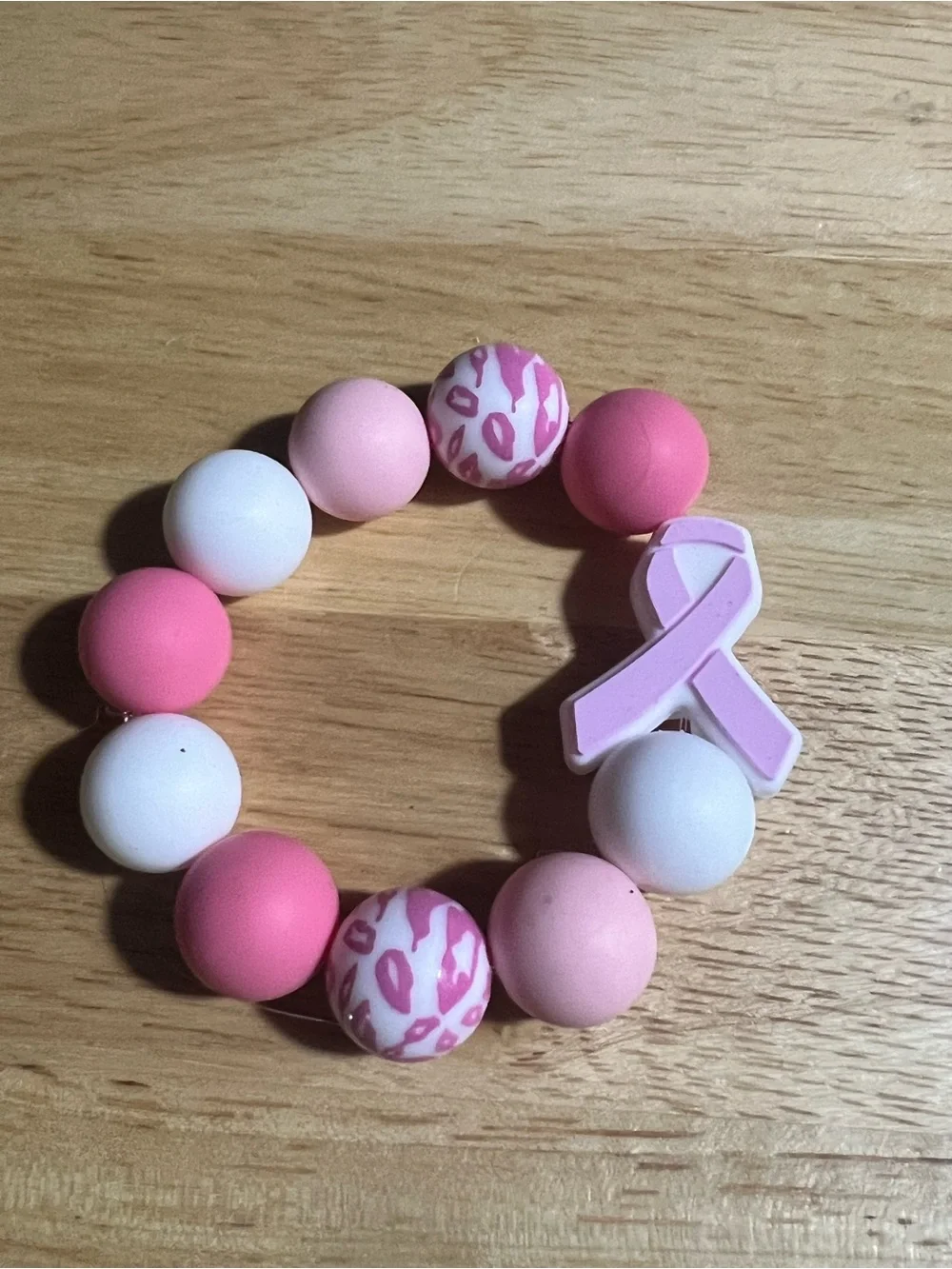 Pink Ribbon Beaded Stretch Bracelet B261